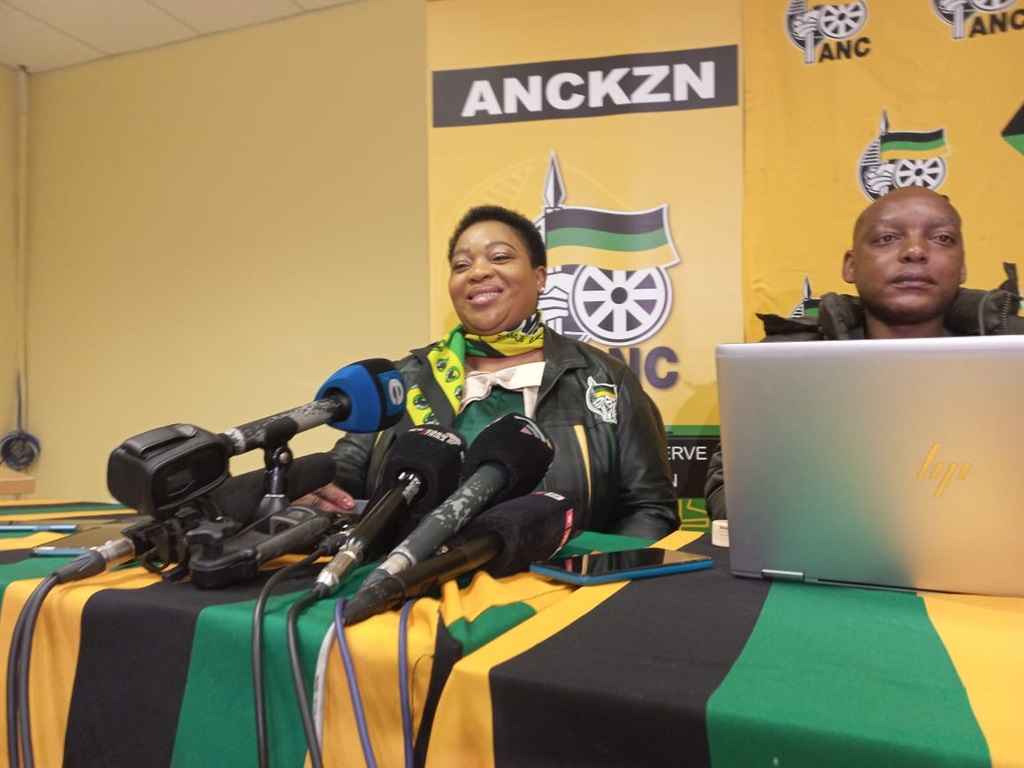 The ANC's preferred KwaZulu-Natal premier candidate Nomusa Dube-Ncube addresses the media.