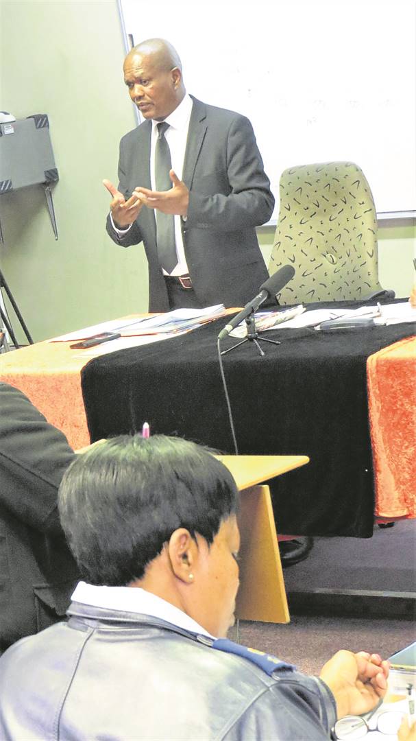 The Free State’s’s chief prosecutor, Sello Matlhoko, addressing stakeholders about copper cable theft and vandalism trends at a meeting in Bloemfontein.Photo:Teboho Setena 