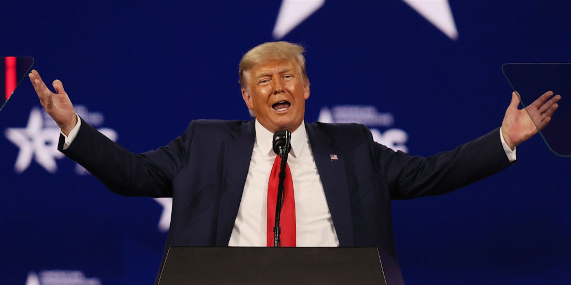 Donald Trump addresses the Conservative Political Action Conference (CPAC) held in the Hyatt Regency on February 28, 2021 in Orlando, Florida.

