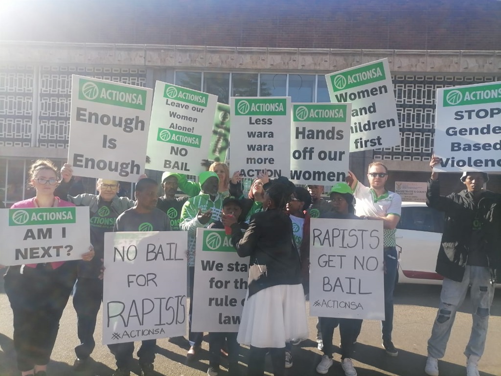 ACTION SA members protesting outside the Krugersdorp Magistrate Court. Photo by KGOMOTSO MEDUPE 