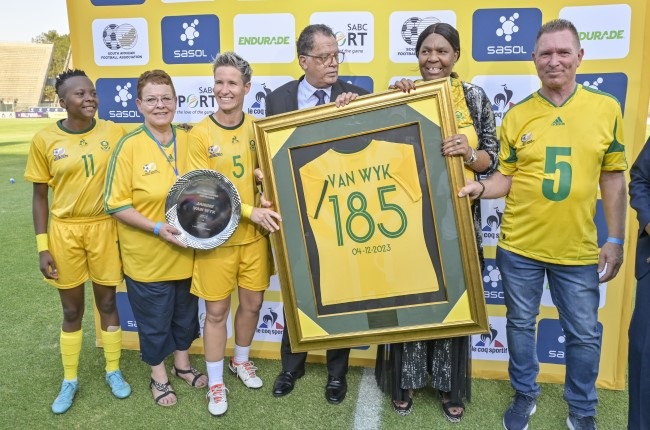 Former Banyana Banyana captain Janine van Wyk earned her 185th cap after a tough emotional and mental battle. 
(Photo by Christiaan Kotze/Gallo Images).