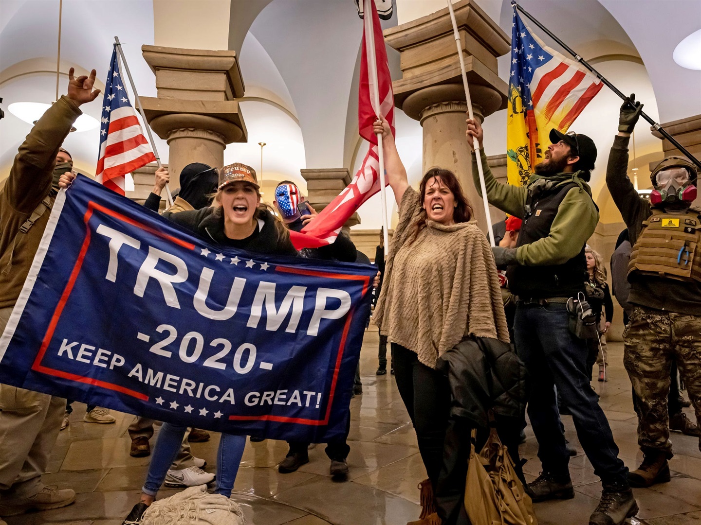 Supporters of US former president Donald Trump protest inside the US Capitol on January 6, 2021, in Washington, DC. 