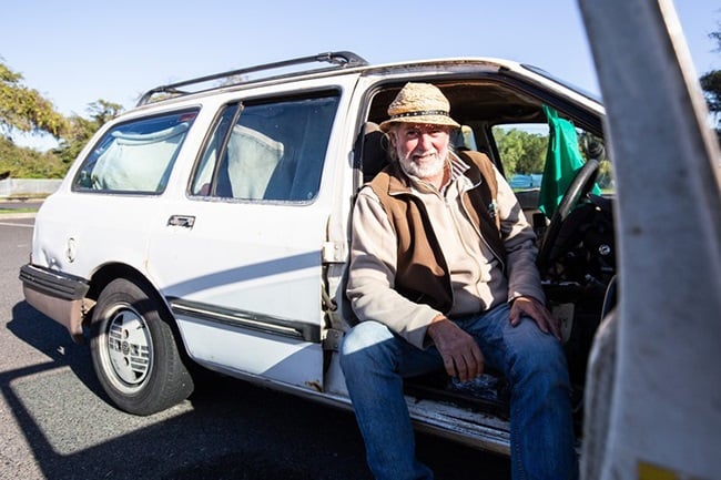  Dane Herrington calls his 1984 Ford Sierra "The Great White". Purchased in 1989, the car has clocked up hundreds of thousands of kilometres on South Africa's roads. For ten years, he has lived in his car.