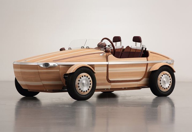 <B>PLAYING WITH THE WOOD CHIPPER:</B> Toyota unveiled a unique, but drivable, wooden car. <I>Image: Quickpic</I>