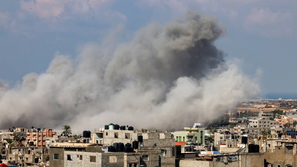 Smoke billows after an Israeli air strike in Rafah