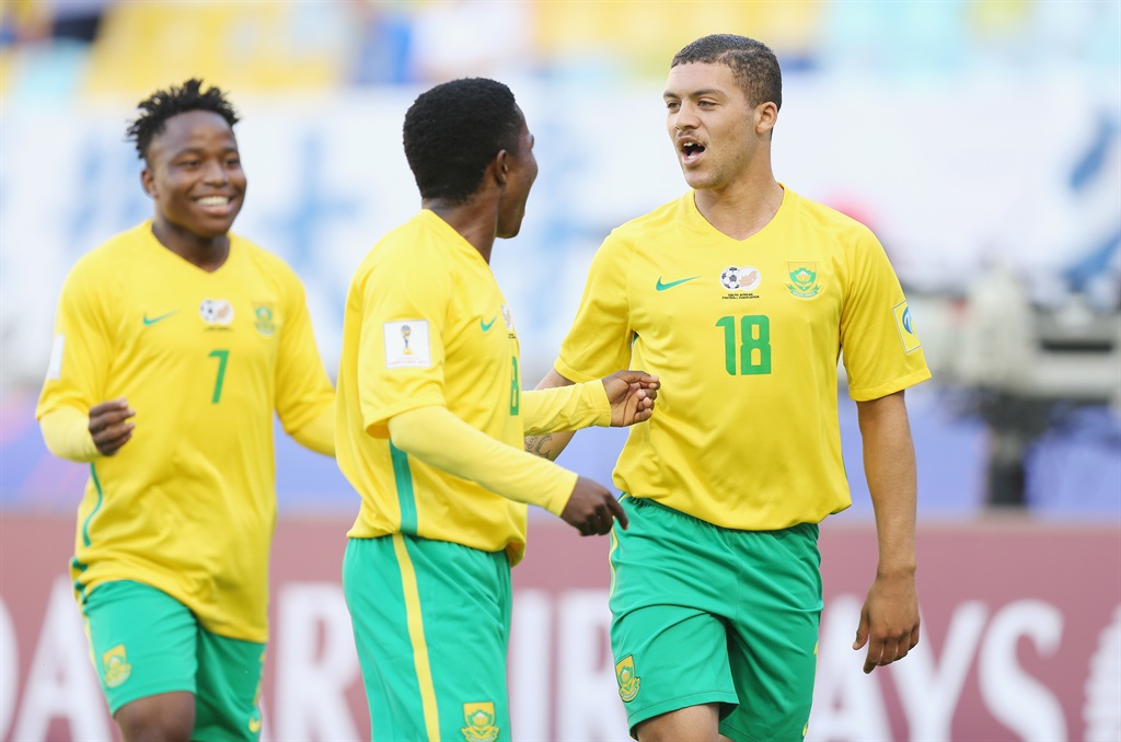South Africa players celebrate after scoring their first goal against Japan at Suwon World Cup Stadium on May 21 2017.Picture: Alex Morton/Fifa/Getty images