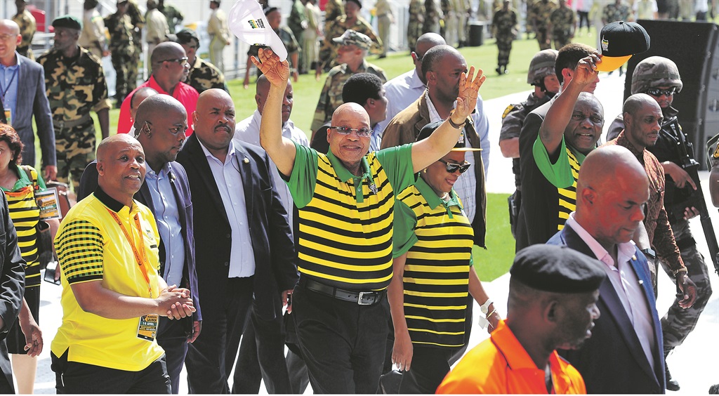 ALL SMILES President Jacob Zuma (centre) and other ANC leaders take a walk around the stadium grounds at the party’s recent election manifesto launch in Port Elizabeth PHOTO: Werner Hills / Foto24 