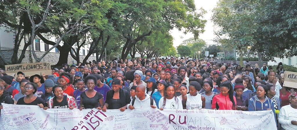 STRENGTH IN NUMBERS Students march at Rhodes University campus against the rape of students.  Picture: Nceba Ntlanganiso 