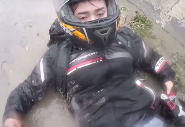 <b>CLOSE SHAVE:</B> The two riders on this motorbike had a near-death experience - nearly not surviving this scary fall! <I>Image: Youtube</I>