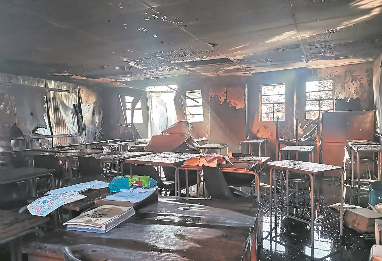 One of the classrooms damaged by the blaze at Eden Park Secondary School in Ekurhuleni over the weekend. 