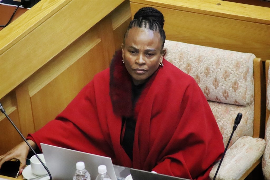 Suspended Public Protector Busisiwe Mkhwebane at her impeachment hearing on Monday.