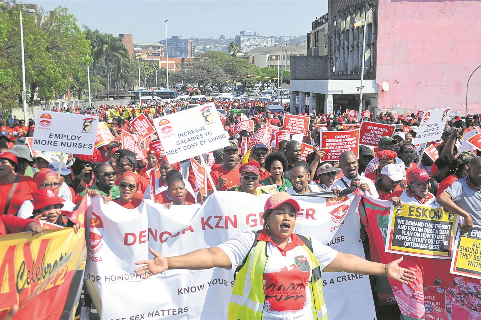 In KZN, Cosatu members painted the city red, demanding a better life for all. Photo by Jabulani Langa