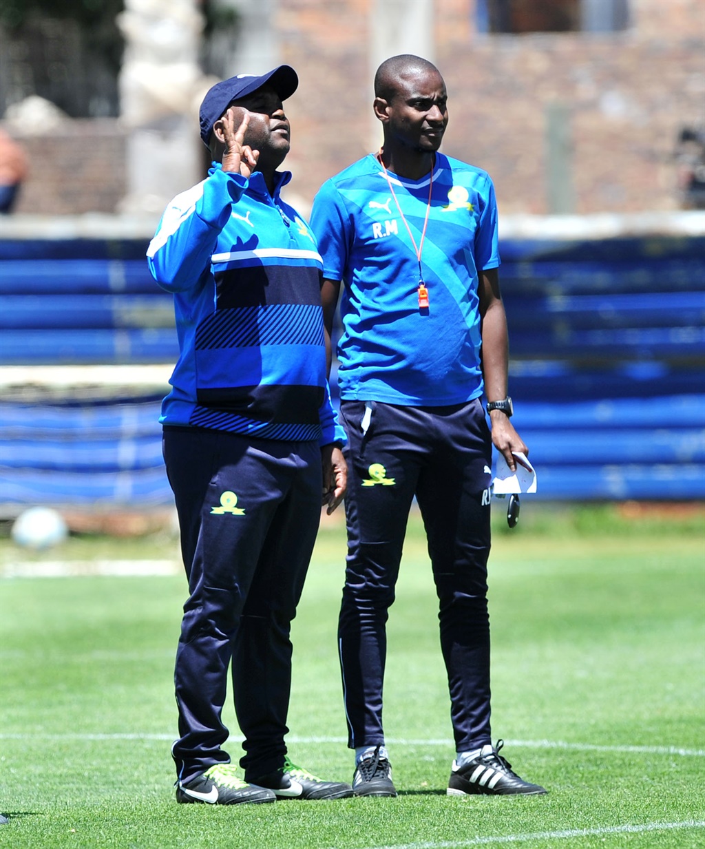 Mamelodi Sundowns coach Pitso Mosimane and former assistant coach Rhulani Mokwena 