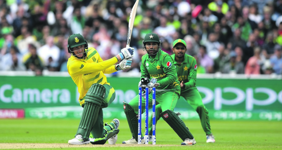 Boundary pusher: Chris Morris of SA bats during the ICC Champions Trophy match against Pakistan at Edgbaston Cricket Ground in Birmingham, England, on Wednesday. The Proteas meet India at The Oval today. Picture: Gareth Copley / Getty Images