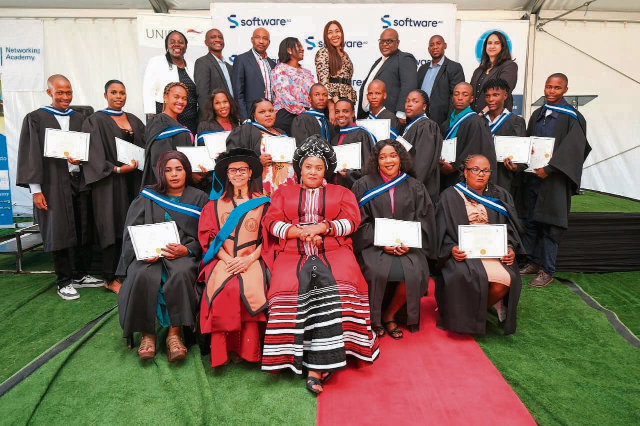 Network maintenance graduates pose for a photo with officials from different organisations that attended the graduation ceremony.                          