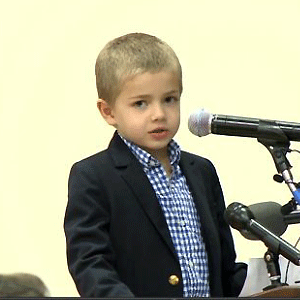A first grader with Leukemia pleads with school board members in Tiburon Tuesday night to get all children vaccinated against the measles. Image from CBS San Francisco