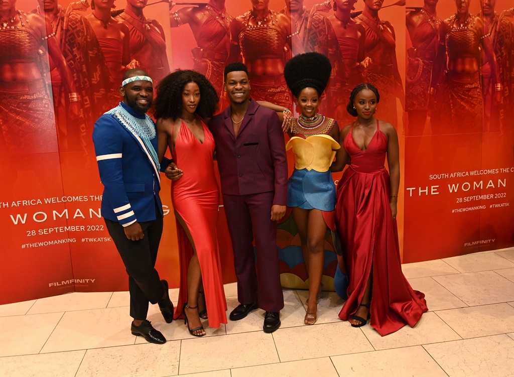 Siv Ngesi, Chioma Umeala, John Boyega, Thuso Mbedu and Masali Baduza at the The Woman King special screening at Ster Kinekor at Mall Of Africa. Photo: Oupa Bopape/Gallo Images