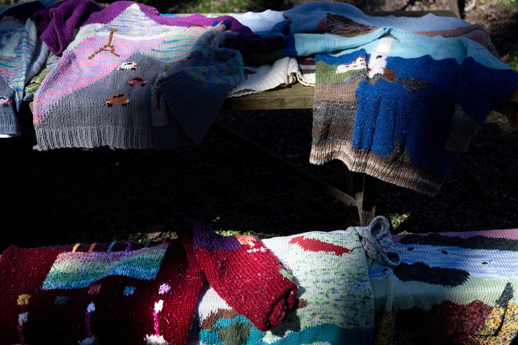 A view of sweaters made by Sam Barsky, whose profe