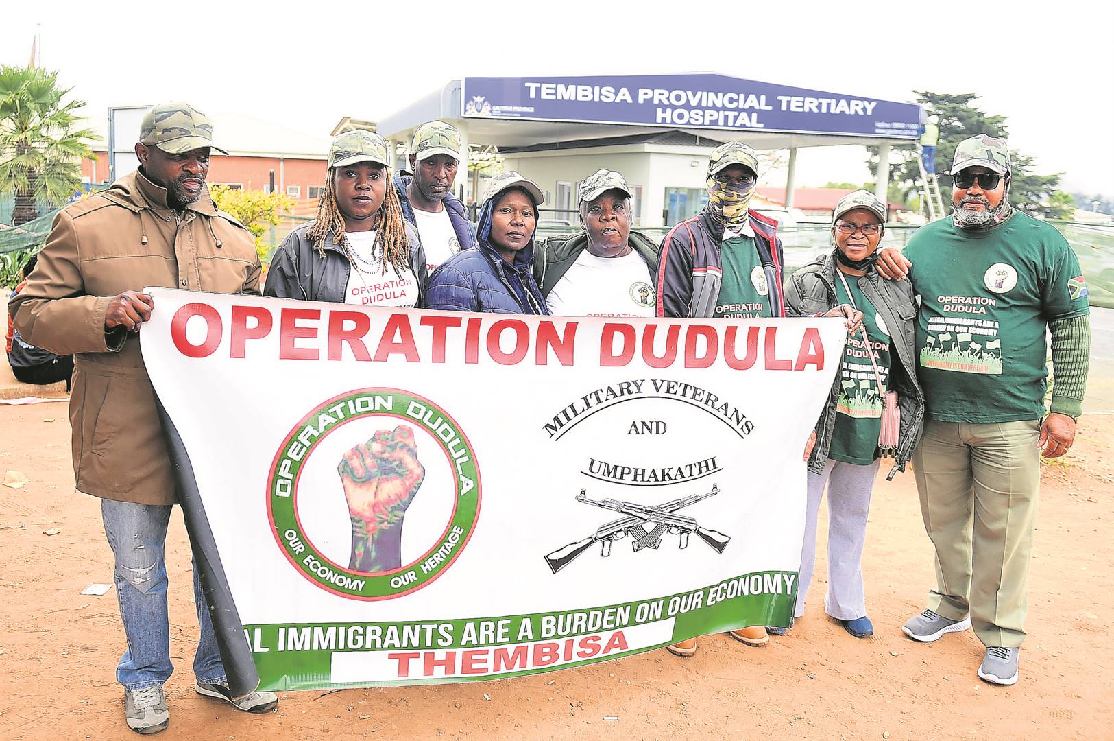 Operation Dudula members picketed outside Tembisa Hospital in Ekurhuleni yesterday.         Photo by Christopher Moagi
