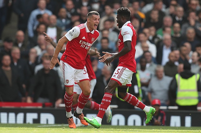 Granit Xhaka and Thomas Partey of Arsenal. (Photo by Mark Leech/Offside/Offside via Getty Images)