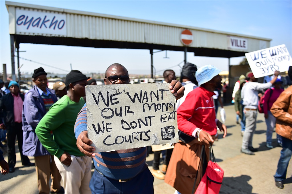Putco workers picketed outside the Pucto depot in Dobsonville over unpaid bonuses. Photo by Christopher Moagi