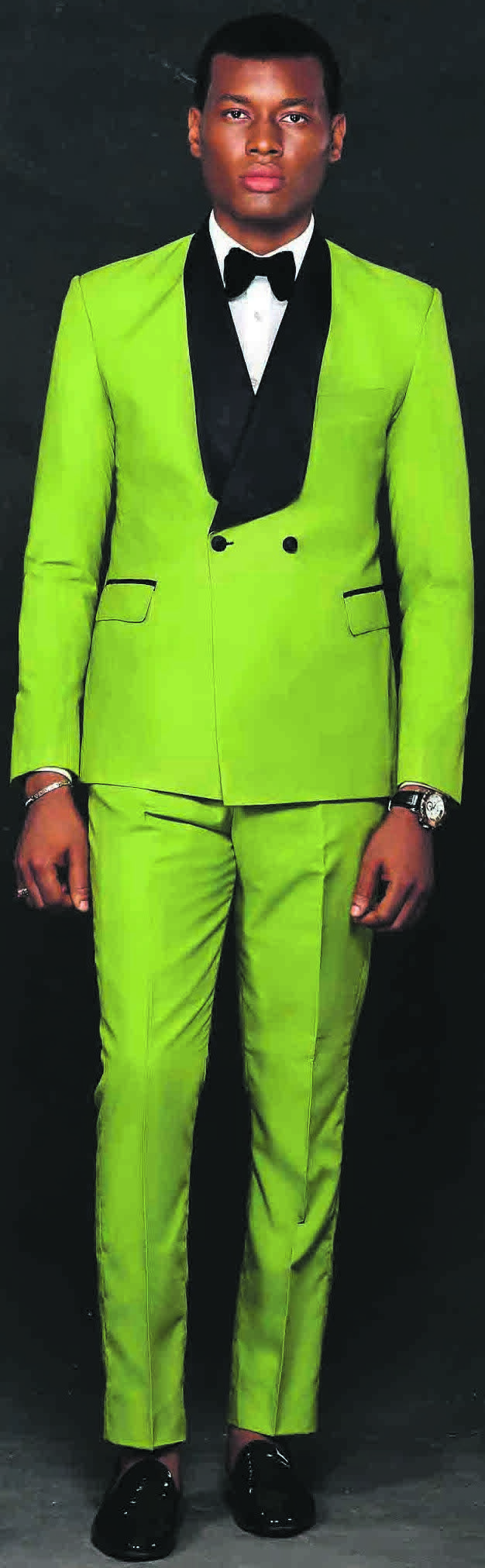striking Kairos and Chronos collection features this bold lime green suit PHOTO:  