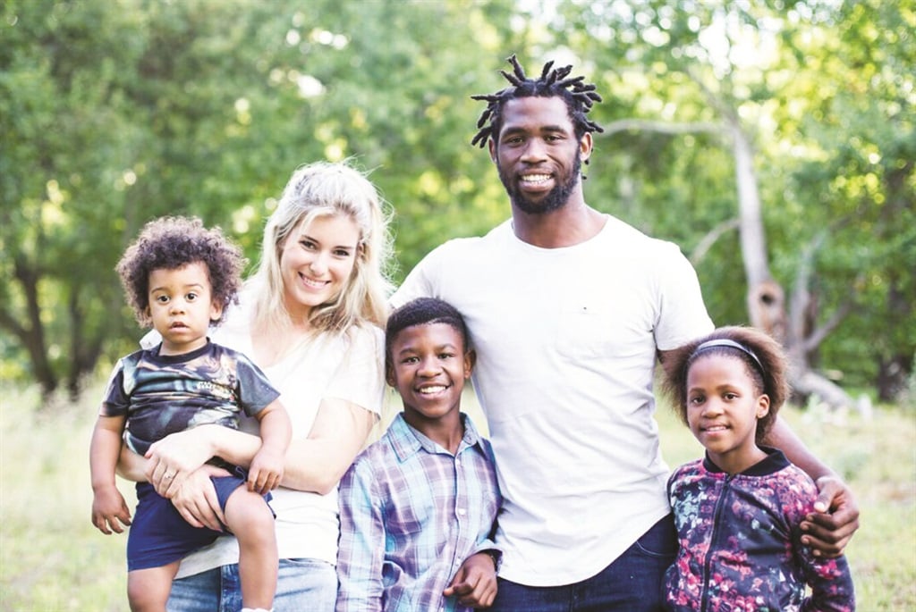 Siya Kolisi and Rachel Smith with their son, Nicholas, and Siya’s half-siblings, Liyema and Liphelo  