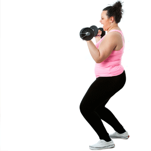 Overweight lady lifting weights