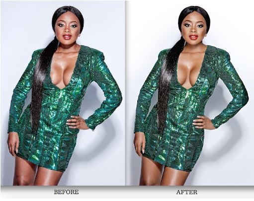 Lerato Kganyago's before and after photoshop on the latest issue of True Love Magazine.