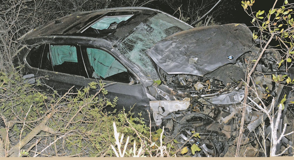 The wheel (left) of the smashed BMW X5 that the MEC was travelling in.               Photo by Joshua Sebola  