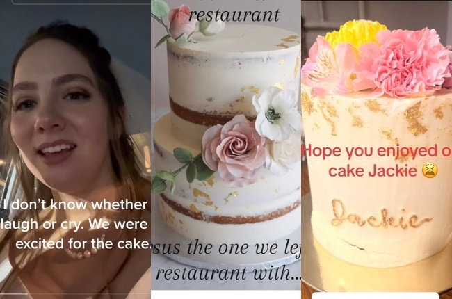 Celeste Geren who had her wedding cake (second image) and the cake the restaurant gave her. Screenshots via (celeste0203)