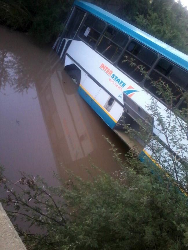 The Interstate bus drove into the Tiger River but did not overturn. 