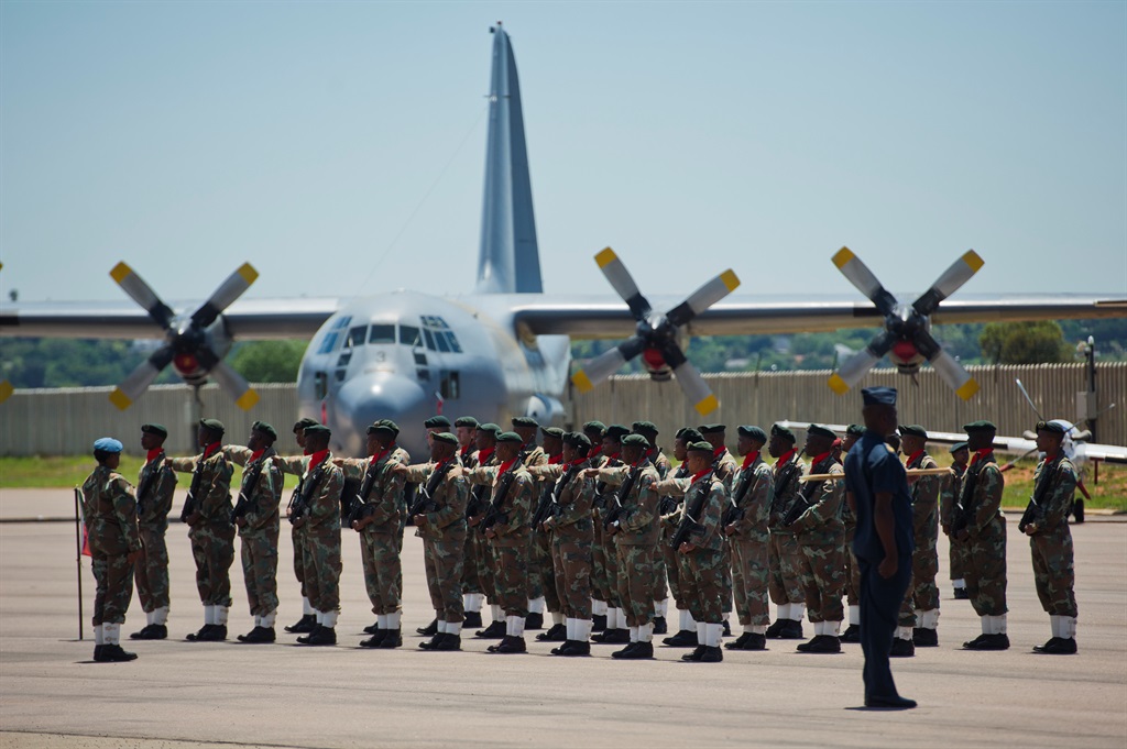  Members of the SANDF during the Mandela Commemoration Medal Parade at the Waterkloof Airforce Base on December 7, 2014. Photo: Gallo Images / Alet Pretorius)   