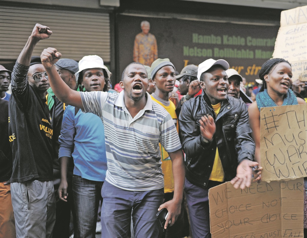 Ward members gather outside Luthuli House to protest against candidate lists. Picture: Lucky Nxumalo 