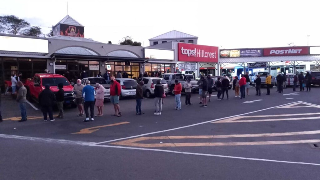 Food and petrol queues in Kloof in Durban on Tuesday morning. 