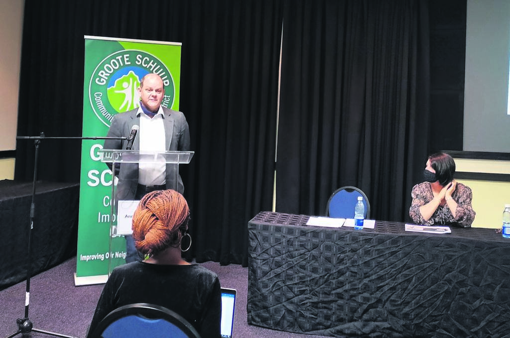 Gregg Huntingford, chair of the Groote Schuur Community Improvement District board, with GSCID general manager Barbara Breedt at the AGM held on Thursday 18 November. PHOTO: Nettalie Viljoen