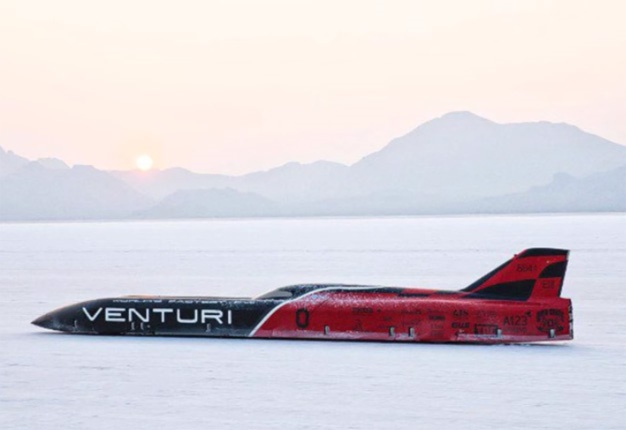 <B>NEW LAND-SPEED RECORD: </B>The Venturi Buckeye Bullet 3 (VBB-3), driven by Roger Schroer, hit a top speed of 576km/h during a run on the Bonneville Salt Flats in Utah.<i>Image: YouTube</i>