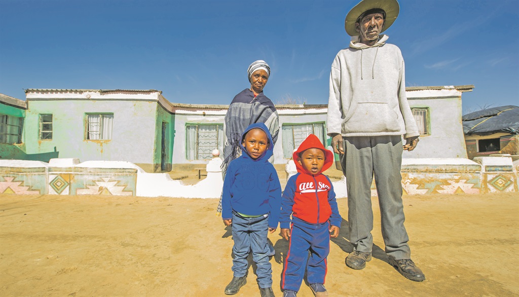 STEADFAST Poppy Djiana (76), her husband, Matthew (73), Mpendulo (2) and Siyabonga (1) are part of the so-called Mooifontein community that is refusing to move off a piece of land on which the Gupta-controlled Tegeta Exploration and Resources plans to establish an enormous open-pit coal mine.  Picture: Deon Raath 