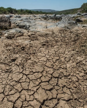 A view taken on November 9, 2015 shows the dried up Mfolozi River in Ulundi, 159 km North of Durban in KwaZulu-Natal, as a sever drought affects South Africa. (AFP, file) 