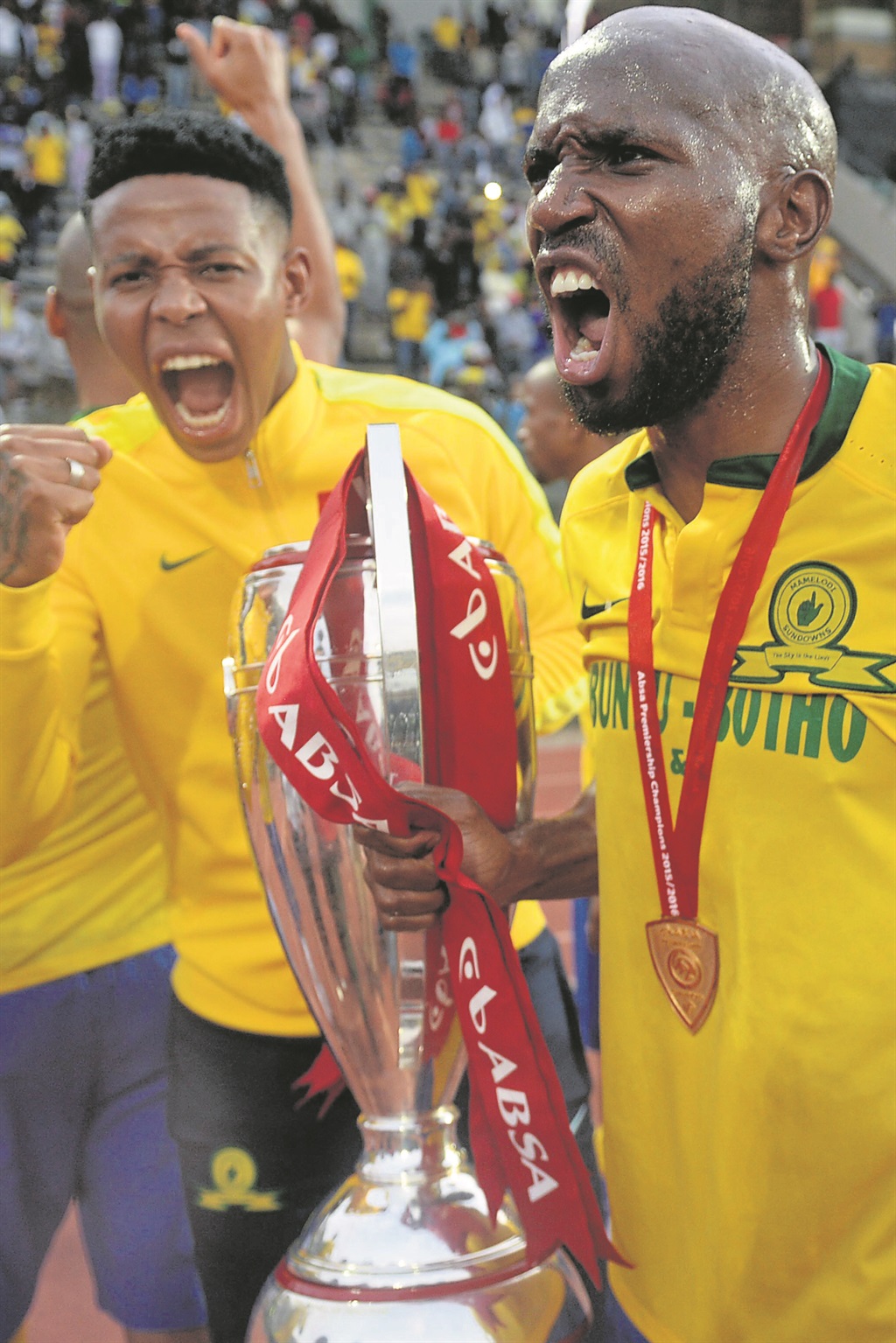 Ramahlwe “Rama” Mphahlele and Pitso Mosimane (far left) are yet to renew their contracts with Mamelodi Sundowns.   Photos by Themba Makofane and Gallo Images 