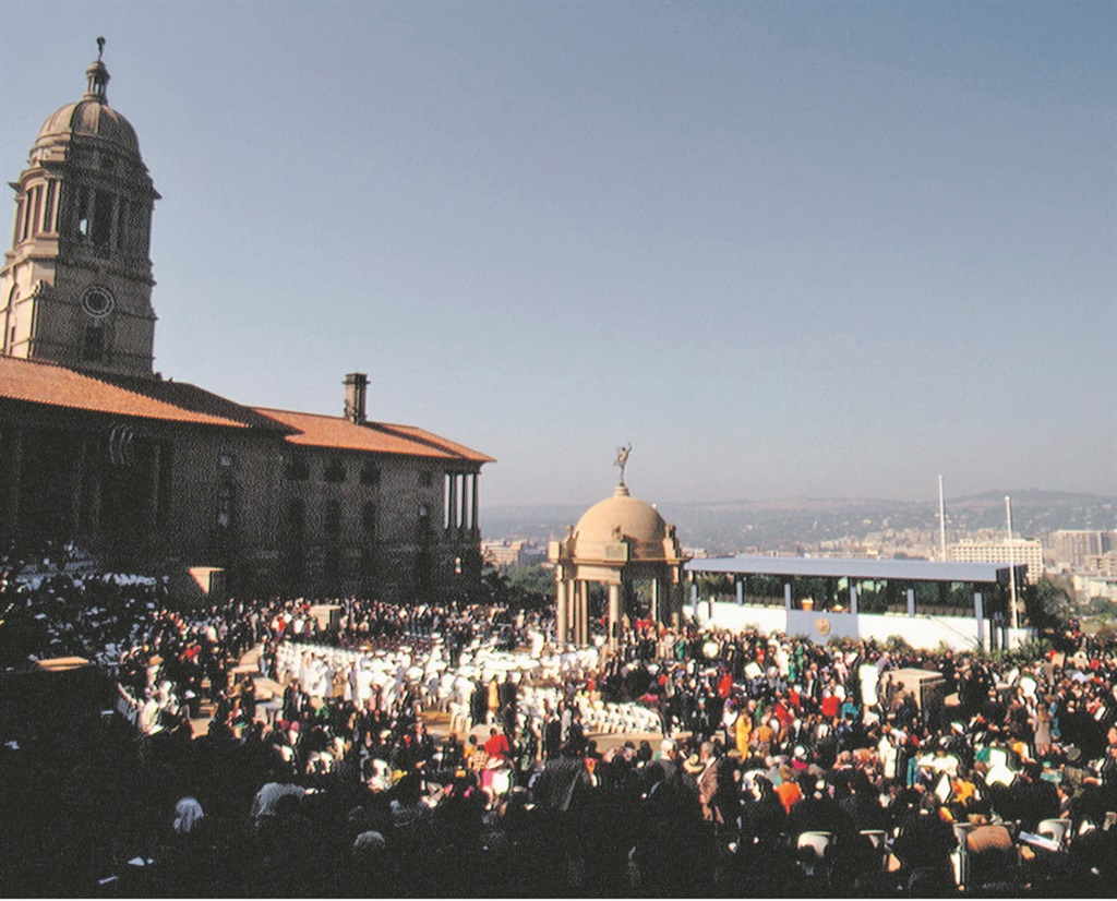 The inauguration of Nelson Mandela as president in 1994 at the Union Buildings in Pretoria  PHOTO: Brooks Kraft LLC / Sygma via Getty Images 