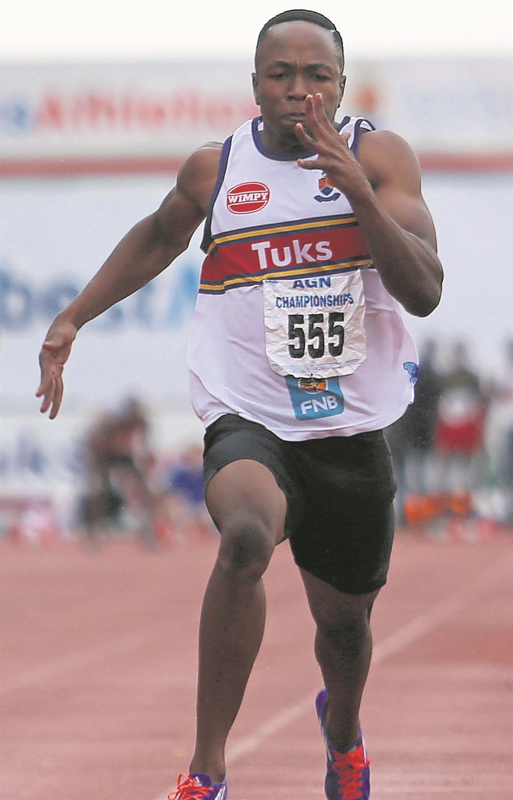 Akani Simbine of the Tuks/HPC athletics club is gradually improving on the track.   