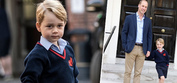 Prince George on his first day of school. (Photo: Getty Images)