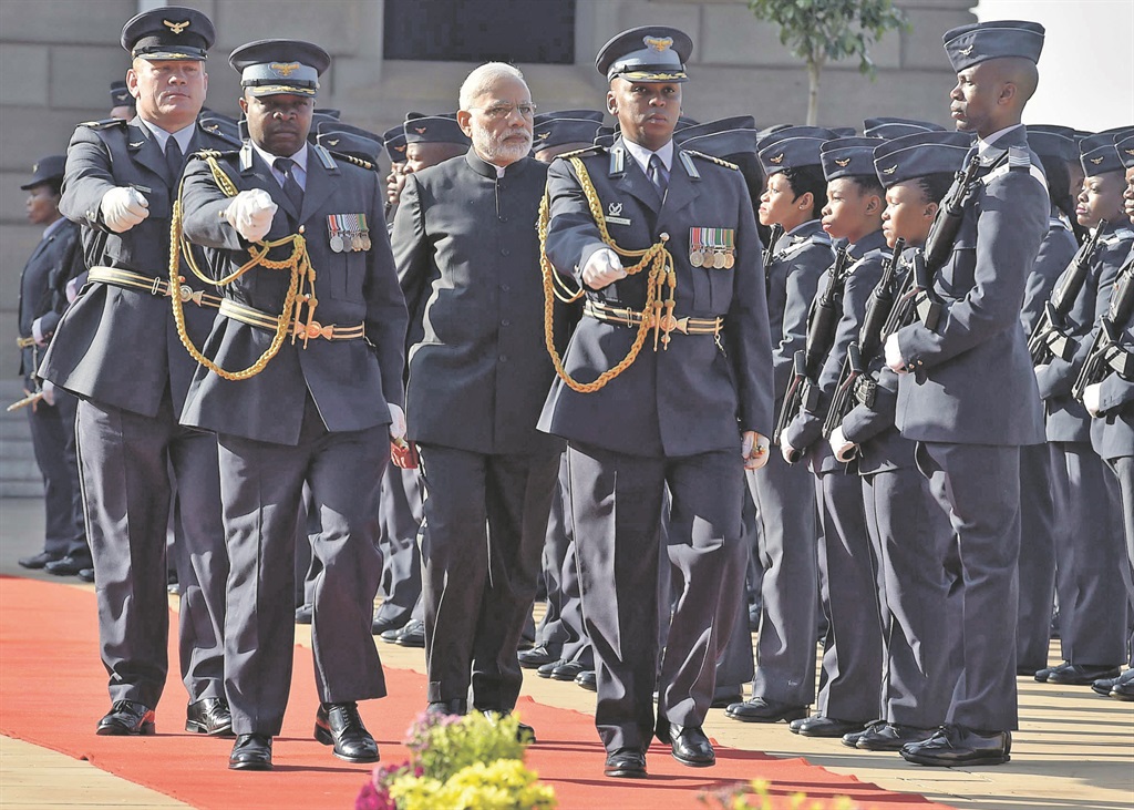 Prime Minister Narendra Modi of India is received at the Union Buildings in Pretoria. India wants to join the Nuclear Suppliers Group so that it can have easier access to nuclear technology to use in its industries. South Africa had previously blocked India’s membership attempt. Picture: Elmond Jiyane / GCIS 