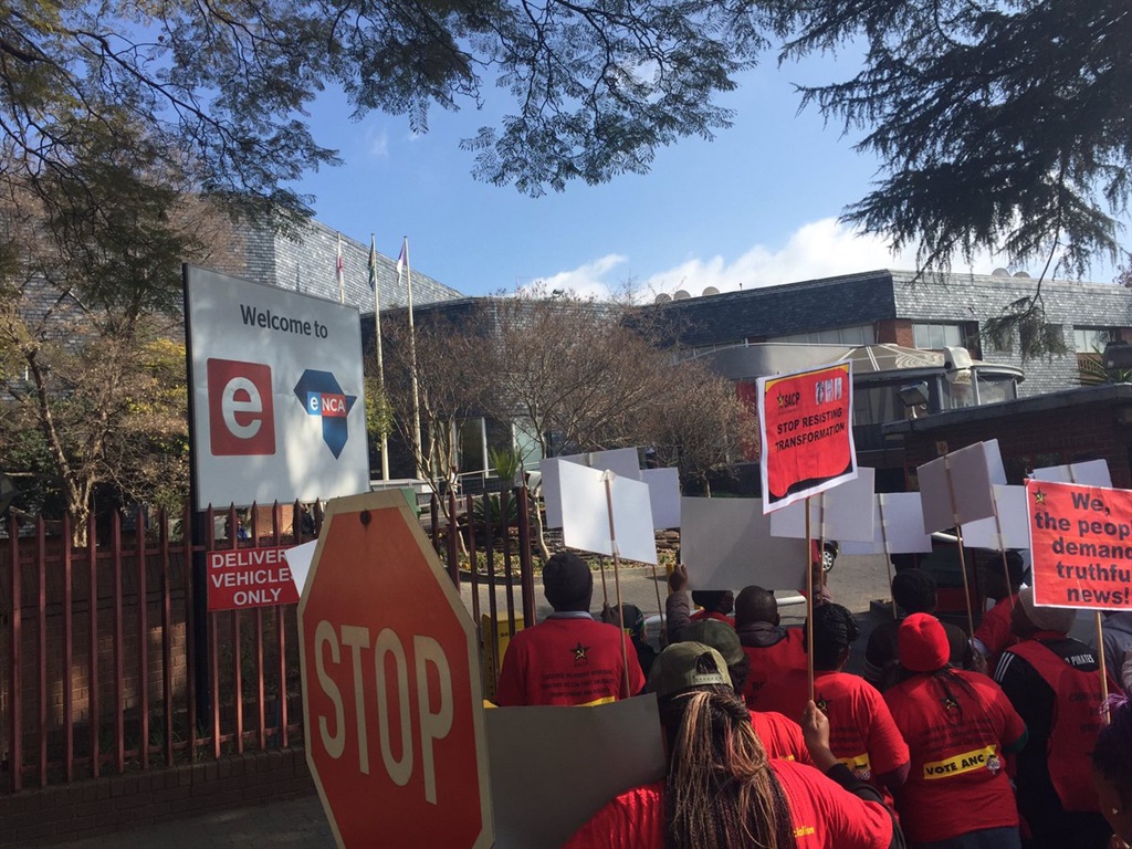 SACP outside eNCA offices. Picture: Cosatu/Twitter