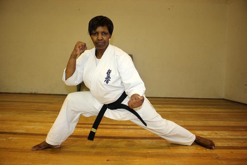 Sensei Nwabisa Jiya from Langa in Cape Town has a black belt in karate. 
Photo by Lindile Mbontsi