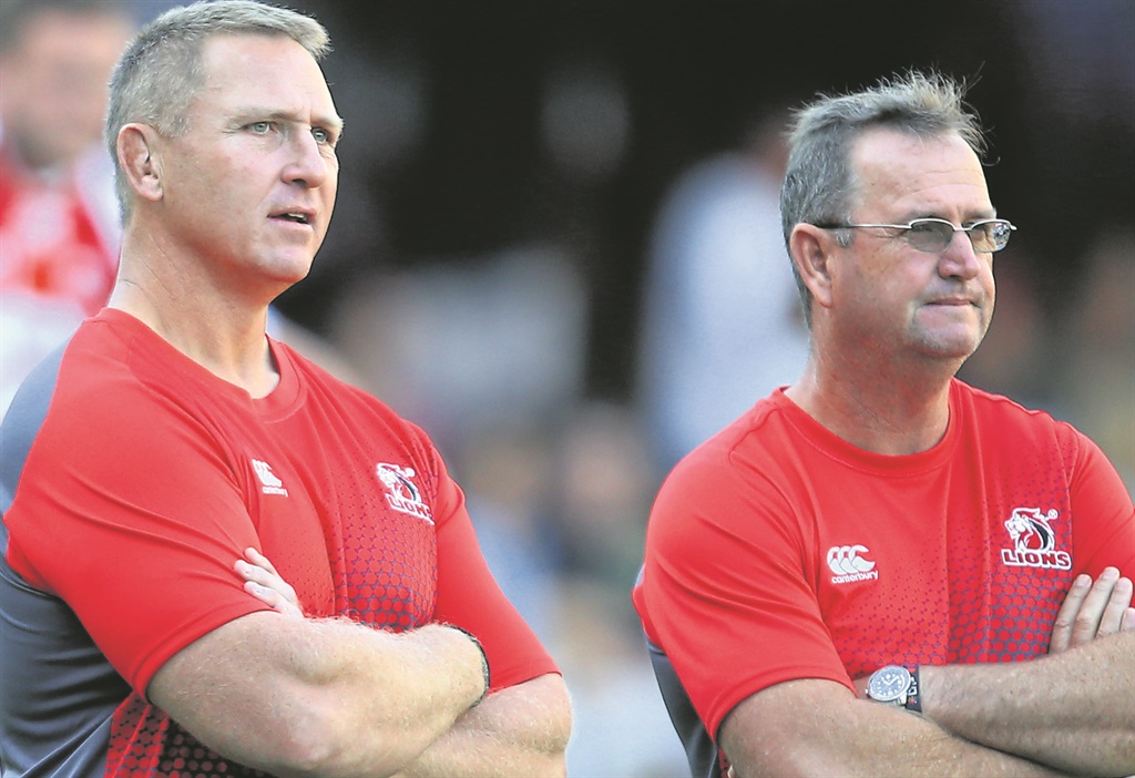 Johan Ackermann (left), head coach of the Emirates Lions, with his assistant Swys de Bruin.  Photo by  Gallo Images 
