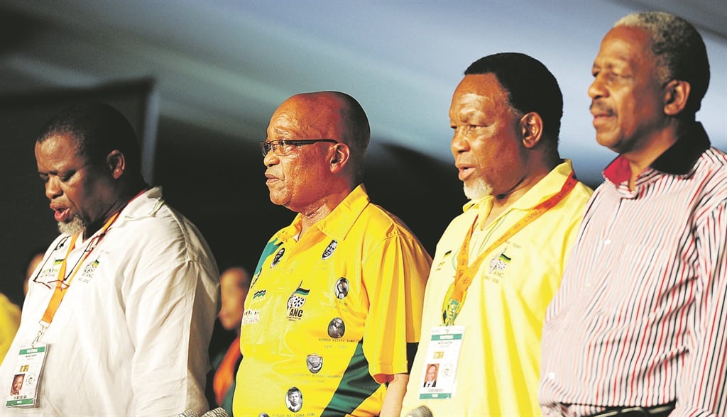 From left: ANC secretary-general Gwede Mantashe, President Jacob Zuma, former deputy president Kgalema Motlanthe and Mathews Phosa at the ANC Mangaung elective conference at the University of Free State in December 2012. Picture: Leon Sadiki 