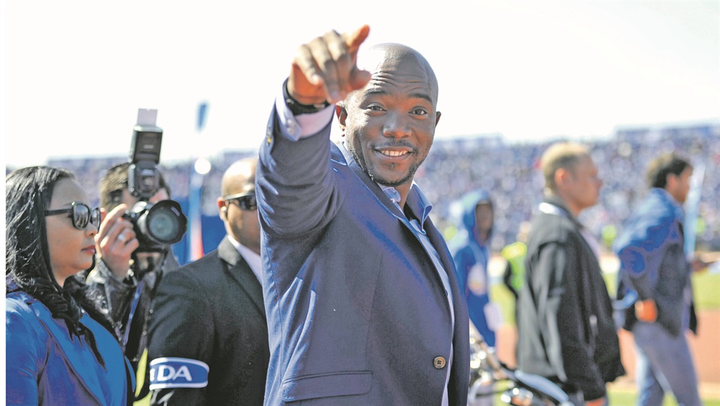 GOING ALL OUT TO WIN DA leader Mmusi Maimane addresses party activists during their last rally yesterday at Dobsonville Stadium.  Picture: Tebogo Letsie 
