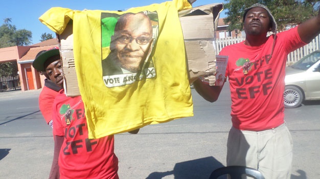 EFF supporters parade their ANC 'coffin'. (News24)
